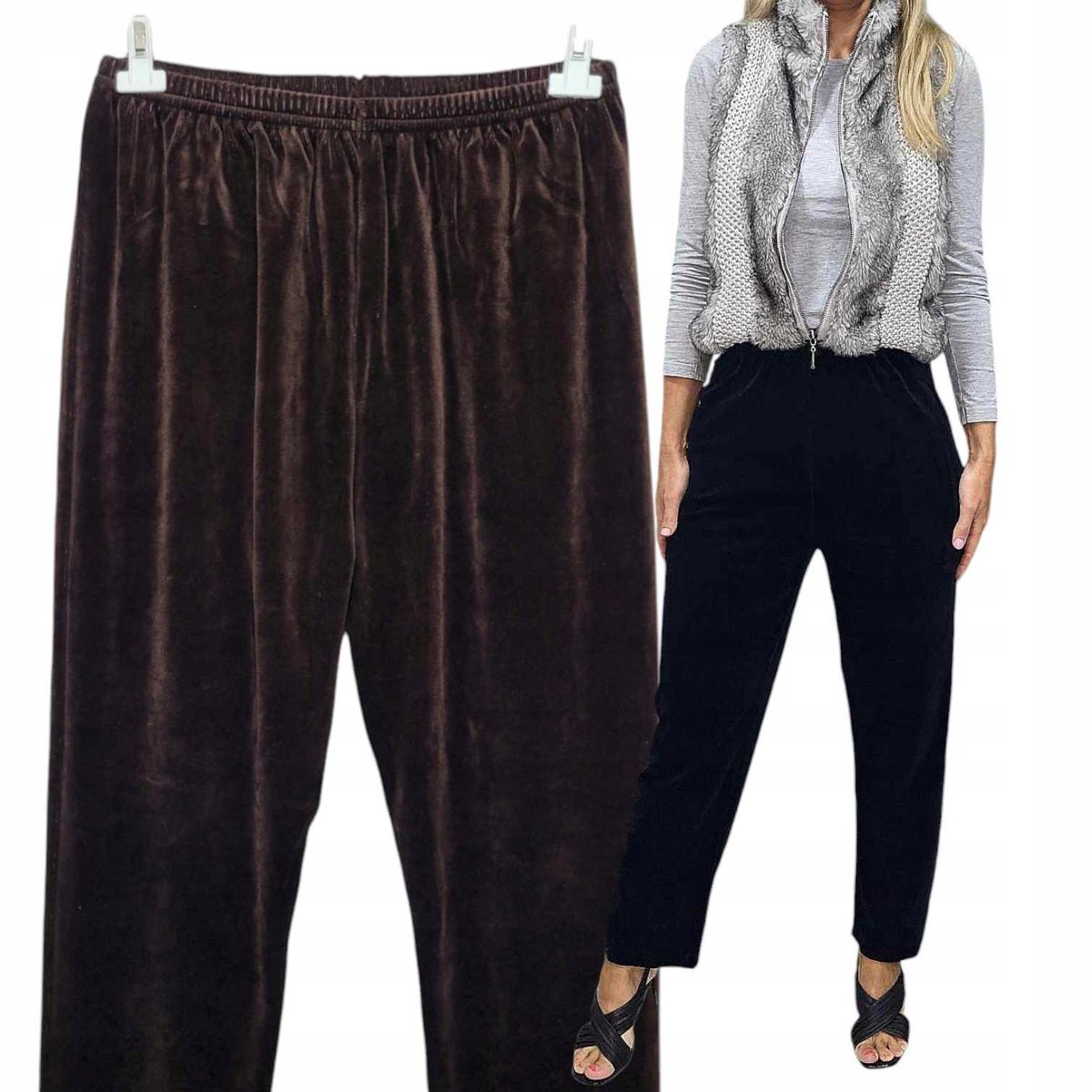 Czekolada Spodnie Dresowe Welur 50 52 Polski Prosta Nogawka Bezuciskowe 3xl