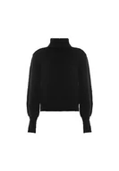 Swetry damskie - faina Damski sweter dziergany z wysokim dekoltem w rękawach latarni czarny rozmiar XL/XXL, czarny, XL - miniaturka - grafika 1