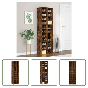 The Living Store Stojak na buty dąb wędzony 54x34x183 cm Materiał drewnopochodny - Szafki na buty - miniaturka - grafika 1