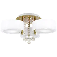 Lampy sufitowe - Mdeco Abażurowa LAMPA sufitowa DRS8006/3 21QG MDECO glamour OPRAWA z kryształkami do jadalni biała mosiądz DRS8006/3 21QG - miniaturka - grafika 1