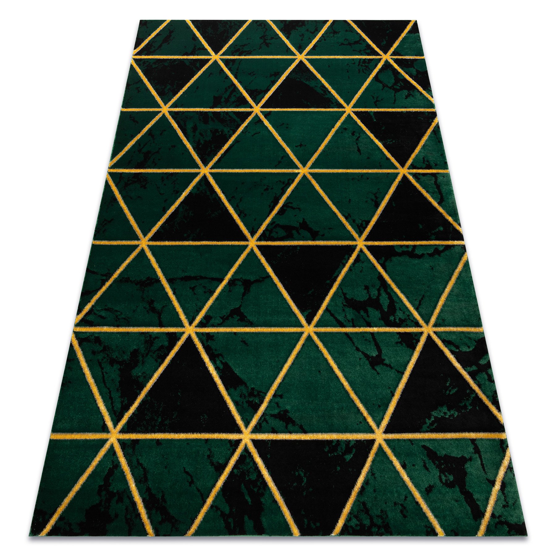 Dywan EMERALD ekskluzywny 1020 glamour, stylowy marmur, trójkąty butelkowa zieleń / złoty zielony 180x270 cm