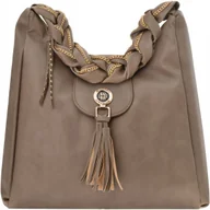 Torebki damskie - Torebka Damska Beżowa Na Ramię Pasek Do Ręki Na Zamek Worek Monnari Shopper - miniaturka - grafika 1