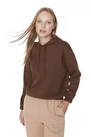Bluzy damskie - Trendyol Damska bluza z kapturem zwykła, brązowa, L, Brązowy - miniaturka - grafika 1