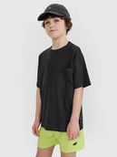 Koszulki dla chłopców - 4F T-shirt oversize gładki chłopięcy - czarny 122 (6-7 lat) - miniaturka - grafika 1