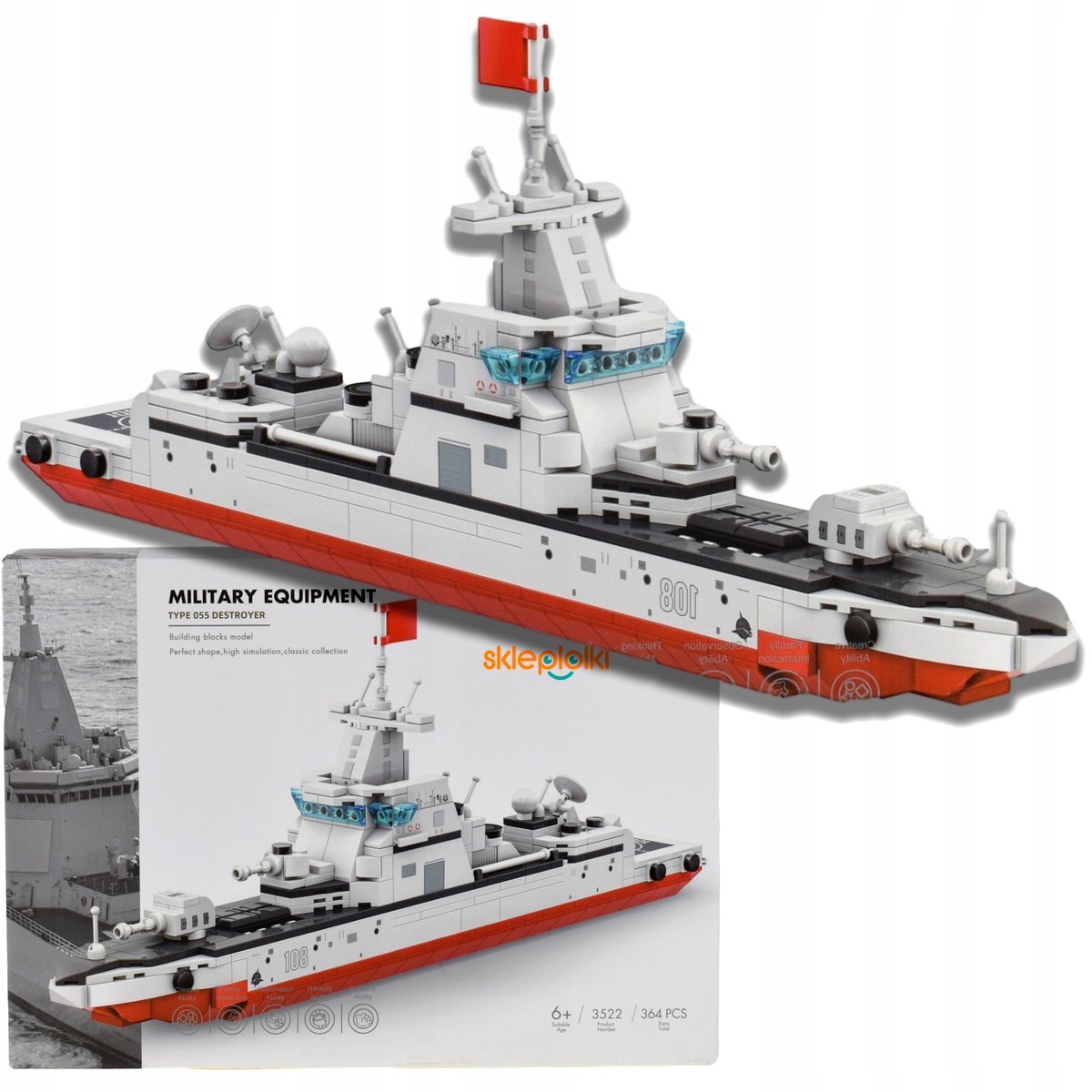 KLOCKI KONSTRUKCYJNE STATEK NISZCZYCIEL ZESTAW DLA DZIECI MILITARIA MODEL