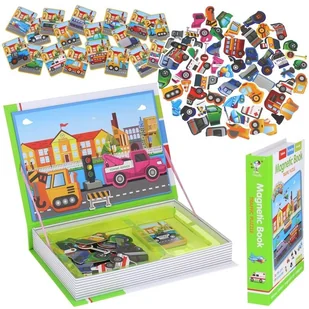Układanka Książka Magnetyczna Magnesy Puzzle Pojazdy Auta Transport 77 el. - Układanki dla dzieci - miniaturka - grafika 1