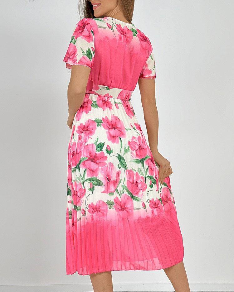 Royalfashion Damska plisowana sukienka midi w kwiaty-Uniwersalny