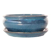 Donice - Cermax Donica do drzewka Bonsai ceramiczna z podstawką 21.2x16.5 cm turkusowa - miniaturka - grafika 1