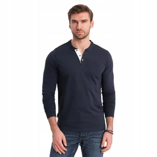 Koszulka męska Longsleeve bawełna guziki granatowy V3 OM-LSCL-0107 roz. S - Koszulki męskie Koszulka męska Longsleeve bawełna guziki granatowy V3 OM-LSCL-0107 roz. S - Koszulki męskie - miniaturka - grafika 1