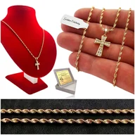 Biżuteria dla dzieci - ZŁOTY ŁAŃCUSZEK SINGAPUR + KRZYŻYK Z CYRKONIAMI 35 CM STAL CHIRURGICZNA - miniaturka - grafika 1