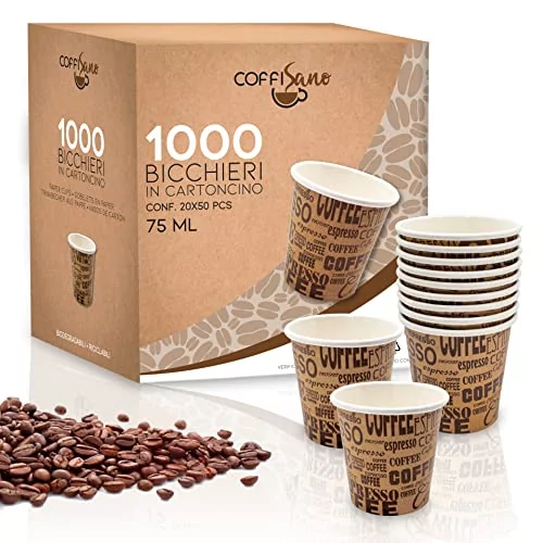 COFFISANO 1000 sztuk jednorazowe papierowe kubki do kawy na wynos Biuro Bar Ekologiczne Brązowe Różne jednorazowe kubki do napojów Espresso Herbata Czekolada - 75 ml