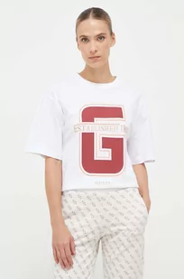 Guess t-shirt bawełniany kolor biały - Koszulki sportowe damskie - miniaturka - grafika 1