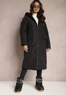 Kurtki damskie - Czarna Ocieplana Kurtka Płaszcz Dwustronna z Kapturem Arisce - miniaturka - grafika 1