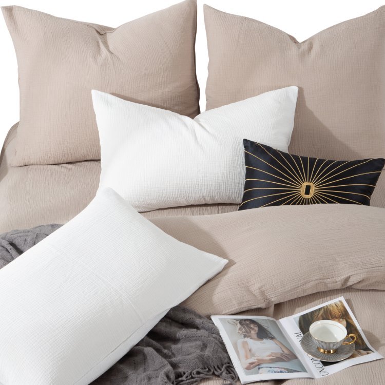 BEŻOWA POŚCIEL MUŚLINOWA 220x200 KOMPLET PREMIUM DELIKATNA NATURALNA
