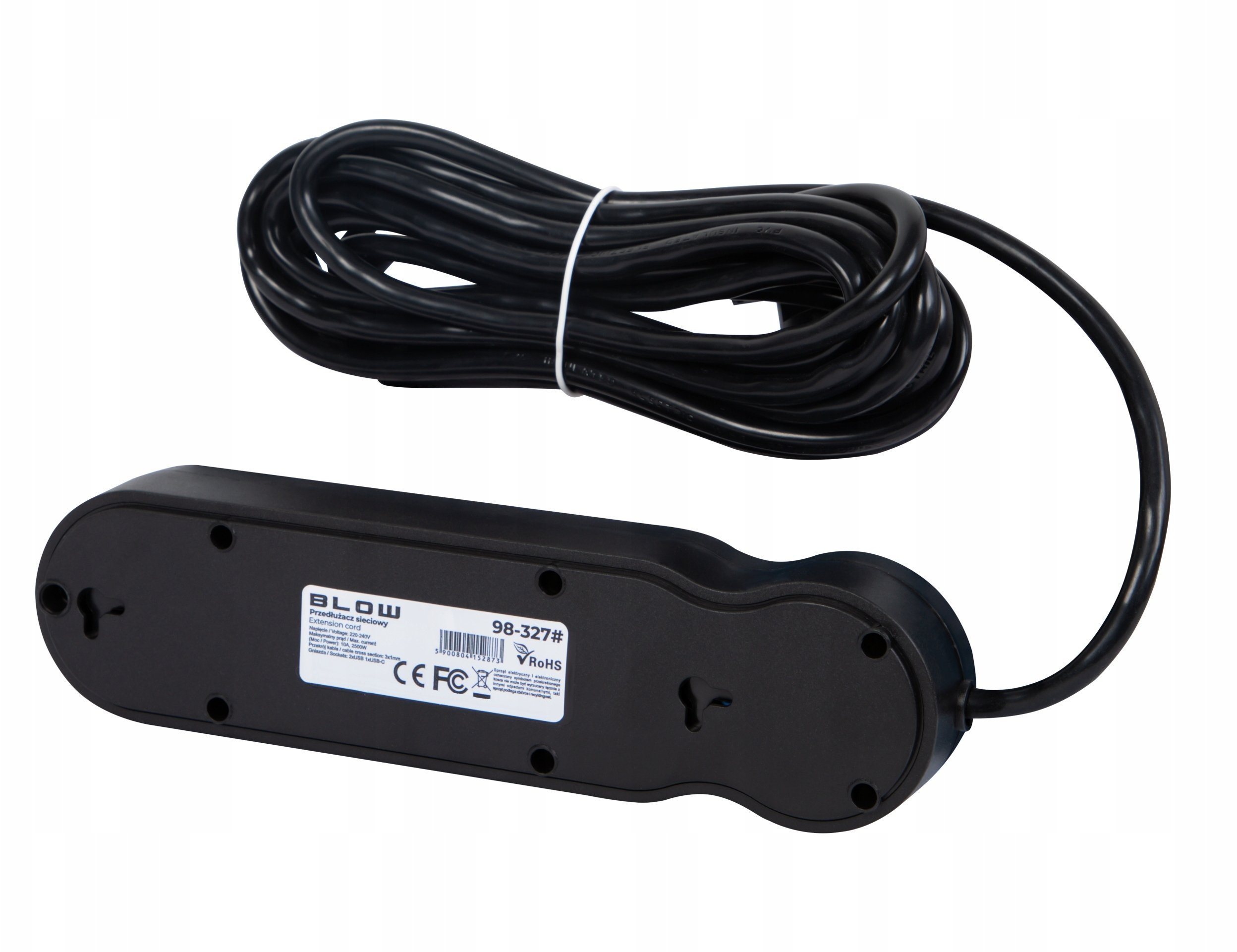 Blow 98-327# Przedłużacz sieciowy ps-340 3-gniazda 2xusb+usb-c 5m czarny 3x1mm