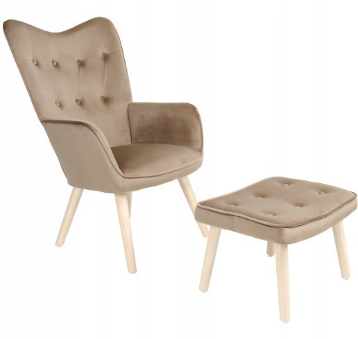 Fotel uszak z podnóżkiem brązowy ARNE velvet wypoczynkowy do salonu