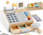Zabawy w naśladowanie dorosłych - Drewniana KASA Fiskalna zabawkowa dla Dzieci zabawki do przedszkola szkoły montessori - miniaturka - grafika 1