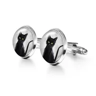 Spinki do mankietów i krawatów - Czarny kot - spinki do mankietów - miniaturka - grafika 1