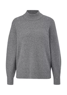 Swetry damskie - s.Oliver Damski sweter z dzianiny z kołnierzem, Szary 9730, 42 - grafika 1