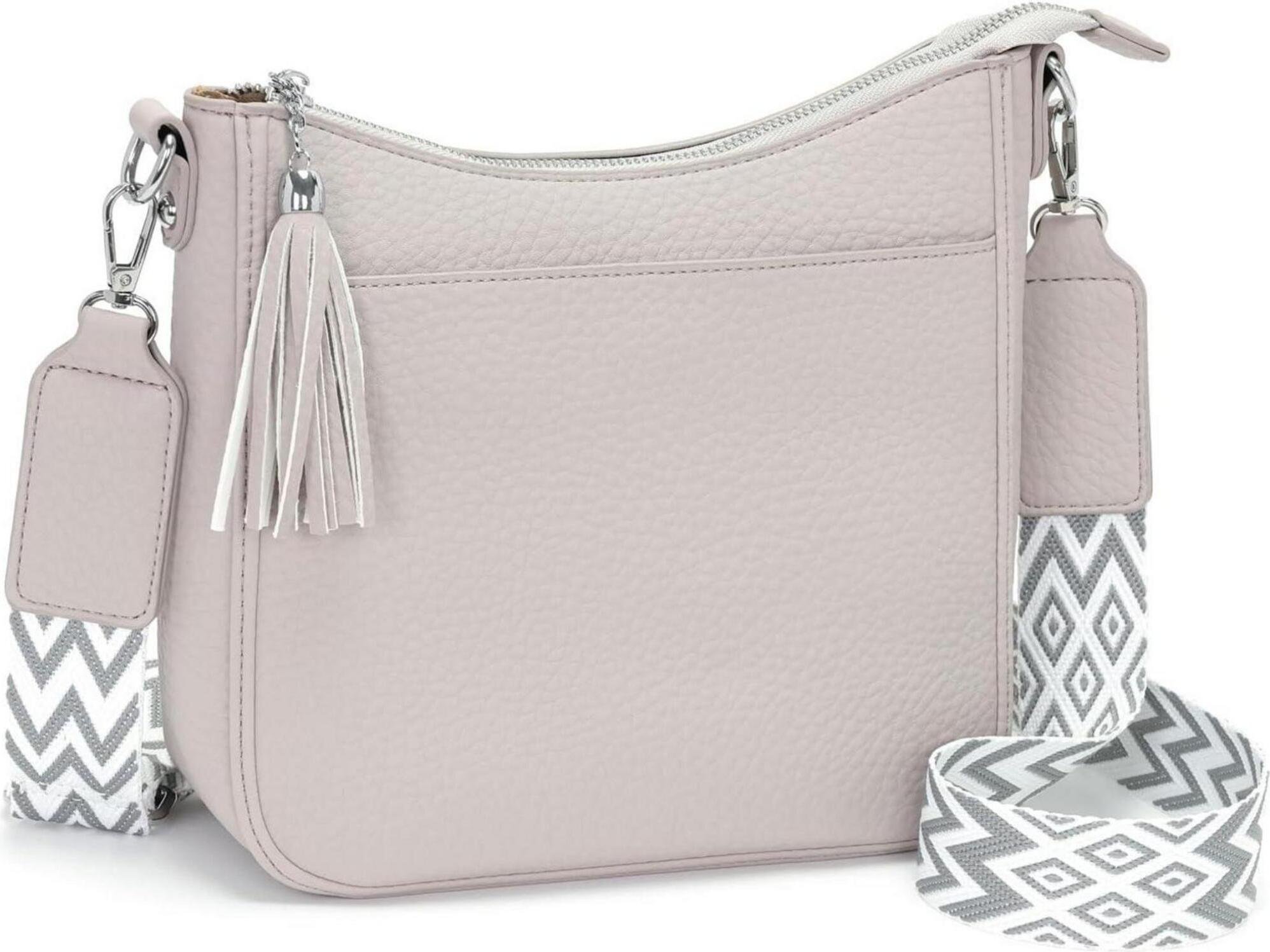 Mała torebka damska jasnoszara torba na ramię z szerokim paskiem z wegańskiej skóry