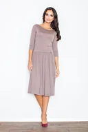 Komplety bielizny - Kobiecy KOMPLET Dopasowana bluzka i rozkloszowana spódnica brązowa S - miniaturka - grafika 1