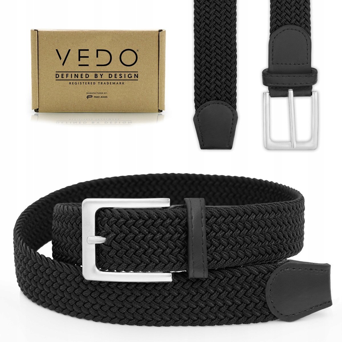 PASEK Pleciony MĘSKI do Spodni RUBB Elastyczny Gumowy CZARNY Pako Jeans