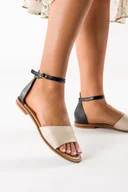 Sandały damskie - Beżowe sandały skórzane damskie z zakrytą piętą pasek wokół kostki PRODUKT POLSKI Casu 2287-130-100 - miniaturka - grafika 1