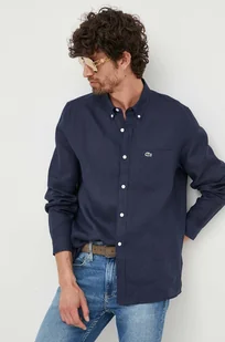 Lacoste koszula lniana kolor granatowy regular z kołnierzykiem button-down - Koszule męskie - miniaturka - grafika 1
