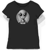 Koszulki i topy damskie - Koszulka damska czarna z motywem szarego kosmity z dużymi oczami L - miniaturka - grafika 1