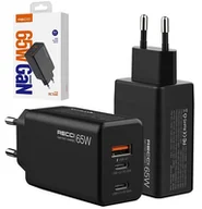 Ładowarki do telefonów - SZYBKA ŁADOWARKA SIECIOWA GaN3 2x USB-C 1x USB 65W MOCNY ZASILACZ RECCI - miniaturka - grafika 1