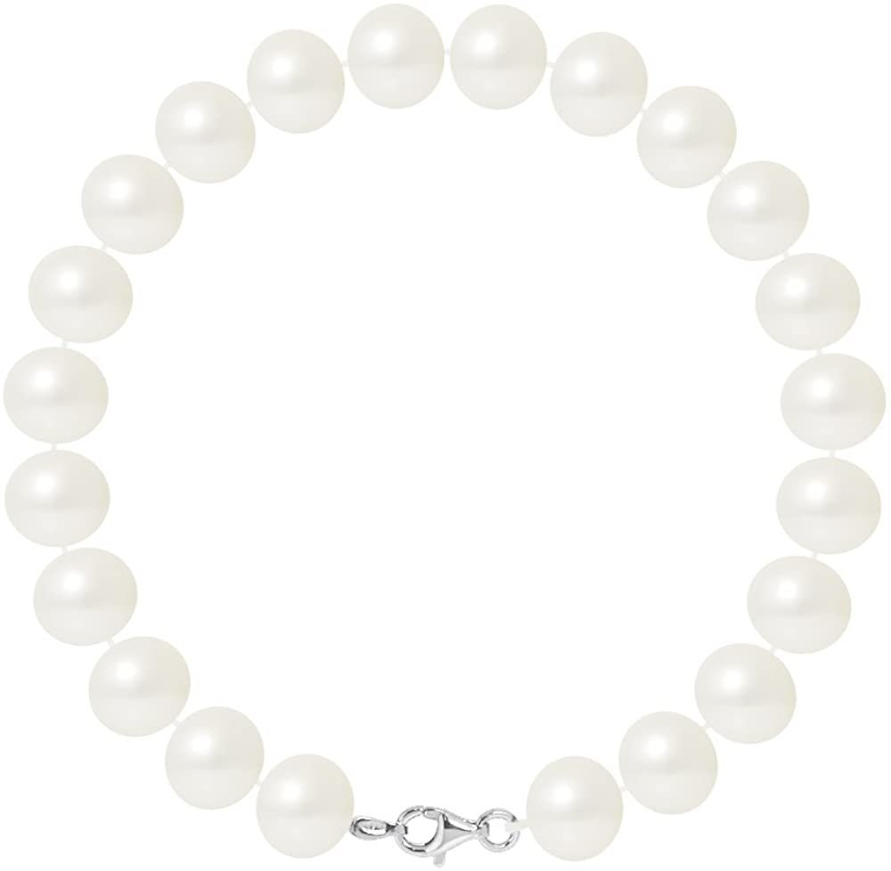 Pearls & Colors Freshwater Pearls 9-10mm Strand Bracelet Silver 925 - AM17-BRA-AG-POT910-M-WH