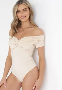 Beżowe Body z Hiszpańskim Dekoltem i Ozdobnym Węzłem Tempella - Body - miniaturka - grafika 1