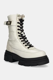 Tommy Hilfiger botki BIKER LEATHER MIX LACE-UP damskie kolor biały na płaskim obcasie FW0FW08246 - Botki damskie - miniaturka - grafika 1