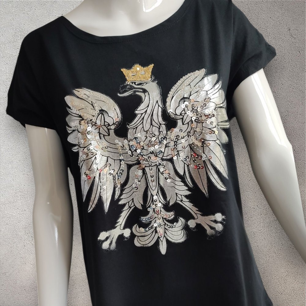 Koszulka z orłem i cekinami - czarny One size