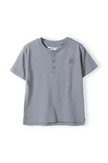 Bluzki dla niemowląt - Szary t-shirt bawełniany basic dla niemowlaka z guzikami - grafika 1