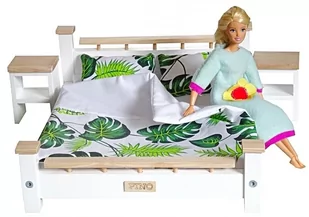 Komplet Sypialnia ASH drewniana podwójna dla Barbie i Kena : Łóżko + 2 szafki nocne + pościel , mebelki drewniane do domku dla lalek Model  LIŚCIE P.. - Domki dla lalek - miniaturka - grafika 1