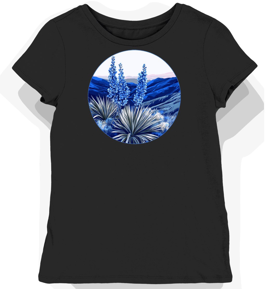 Koszulka damska czarna z nadrukiem liści juki pustynnej L