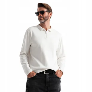Wygodny męski longsleeve polo biały premium Ombre OM-POLS-0130 V1 roz. L - Koszulki męskie - miniaturka - grafika 1