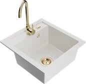 Zlewozmywaki z baterią - Mexen Vito zlewozmywak granitowy 1-komorowy z baterią kuchenną Telma, biały - 6503-20-670200-50 - miniaturka - grafika 1