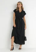 Sukienki - Czarna Sukienka Maxi Wiązana W Pasie z Gumką w Talii Vynyndu - miniaturka - grafika 1