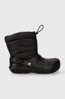 Buty dla dziewczynek - Crocs śniegowce dziecięce Classic Lined Neo Puff kolor czarny - grafika 1