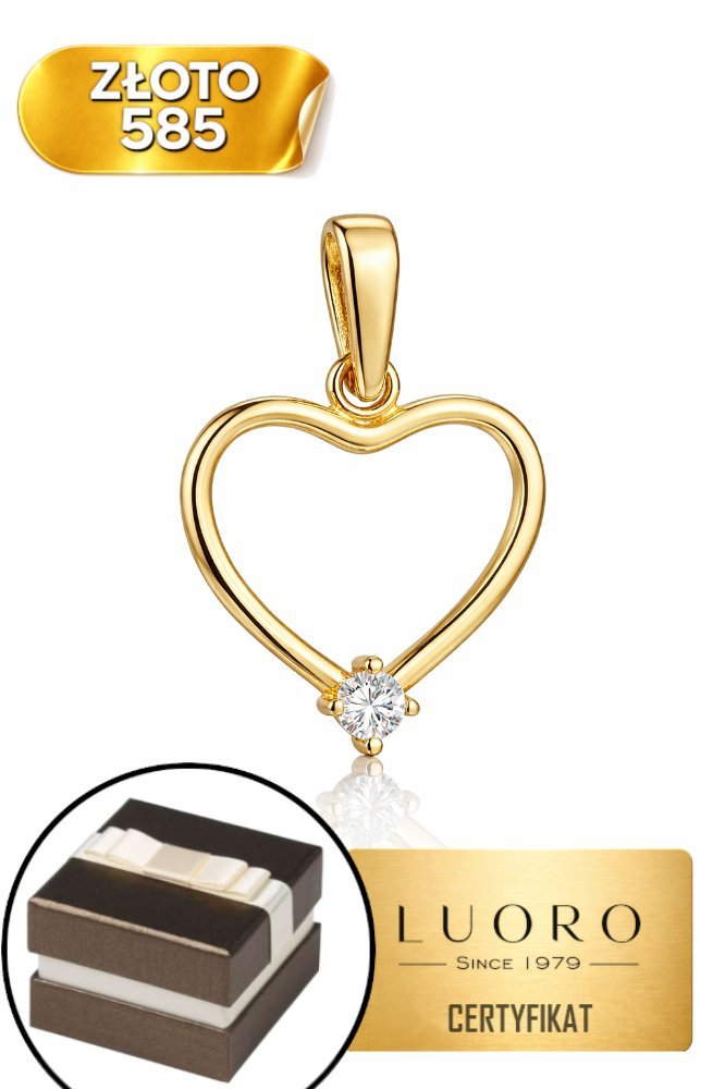 ZAWIESZKA ZŁOTA 585 14K SERCE Z CYRKONIĄ ELEGANCKA 1,6 CM