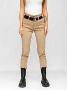 Spodnie damskie - Beżowe jeansowe spodnie damskie z wysokim stanem z paskiem Denley LA689 - miniaturka - grafika 1