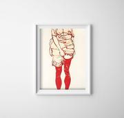 Plakaty - Plakat vintage do salonu Egon Schiele Kobieta w czerwieni - miniaturka - grafika 1