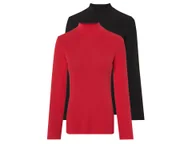 Bluzki damskie - esmara® Koszulka damska z półgolfem i długim rękawem, 2 sztuki (XS (32/34), Czarny/czerwony) - miniaturka - grafika 1