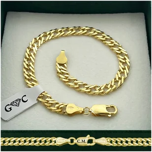 BRANSOLETKA ZŁOTA MĘSKA 925/585 SREBRO ROMBO 20cm/5,5mm GRUBA + GRAWER - Bransolety męskie BRANSOLETKA ZŁOTA MĘSKA 925/585 SREBRO ROMBO 20cm/5,5mm GRUBA + GRAWER - Bransolety męskie - miniaturka - grafika 1