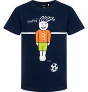 Piłka nożna - T-shirt z krótkim rękawem dla chłopca, z piłkarzykiem, granatowy 3-8 lat - miniaturka - grafika 1