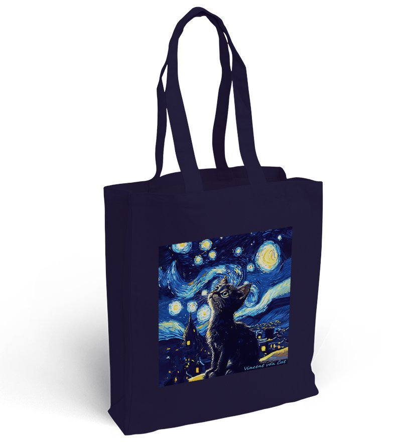 Torba bawełniana z nadrukiem czarny kotek w gwieździstą noc Vincent van Cat