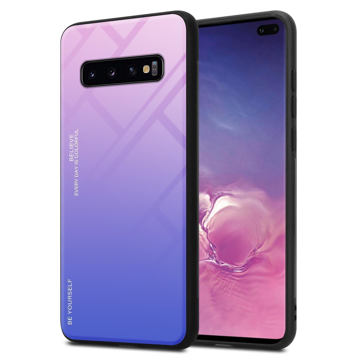 Etui Cadorabo do Samsung Galaxy S10 PLUS z czarną osłoną na telefon komórkowy Etui z TPU Etui ze szkła hartowanego