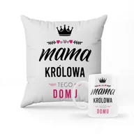 Gadżety dla niej i dla niego - ZESTAW PODUSZKA + kubek Mama królowa domu + IMIĘ - miniaturka - grafika 1